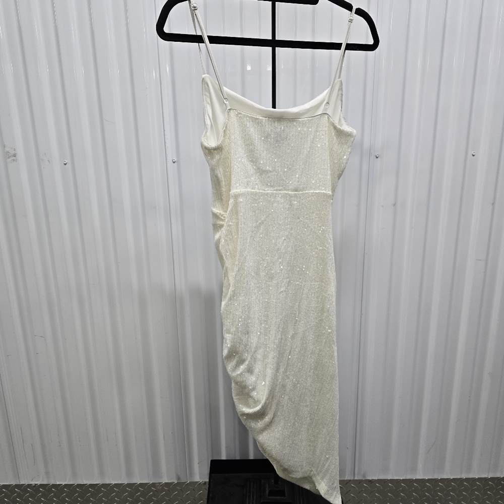 Express Cocktail & Party Sequin Cowl Neck Asymmetrical Hem Midi Dress - Picture 7 of 10